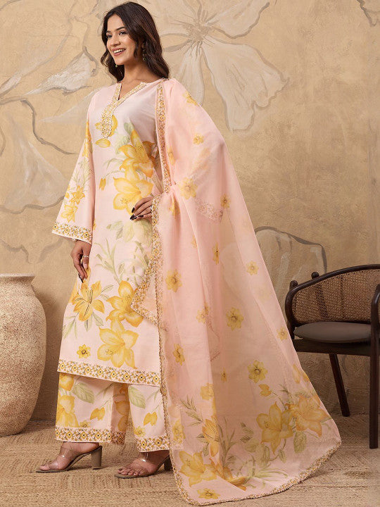 Women Floral Printed Kurta with Palazzos & Dupatta