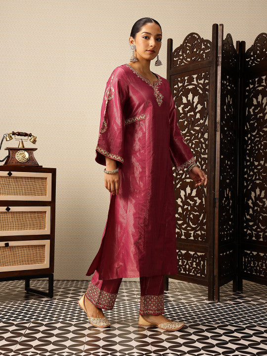 Floral Yoke Design Thread Work Jashn Kurta with Trousers & Dupatta