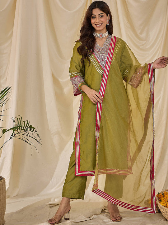 Women Ethnic Motif Embroidered Sequinned Kurta with Trousers & Dupatta