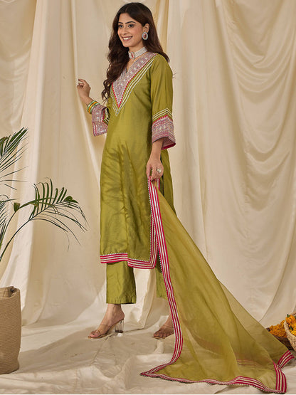 Women Ethnic Motif Embroidered Sequinned Kurta with Trousers & Dupatta