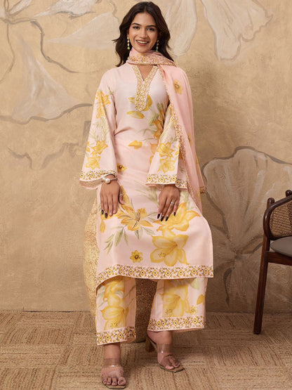 Women Floral Printed Kurta with Palazzos & Dupatta