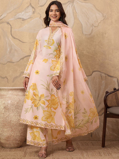 Women Floral Printed Kurta with Palazzos & Dupatta