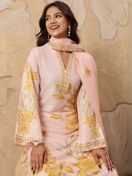 Women Floral Printed Kurta with Palazzos & Dupatta