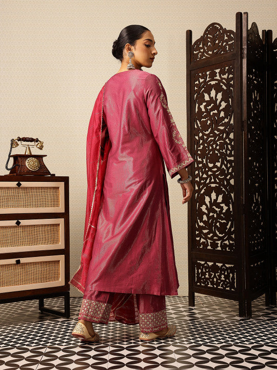 Floral Yoke Design Thread Work Jashn Kurta with Trousers & Dupatta
