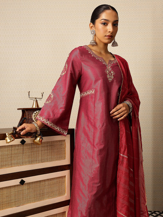 Floral Yoke Design Thread Work Jashn Kurta with Trousers & Dupatta