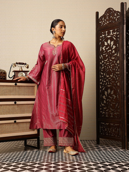 Floral Yoke Design Thread Work Jashn Kurta with Trousers & Dupatta