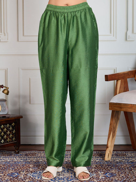 Floral Printed & Embroidered Straight Kurta & Trousers With Dupatta